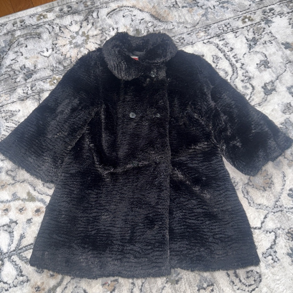 Janie and Jack Kids Black Faux Fur Jacket Size 2T 3T Cozy Coat Bell Sleeve
